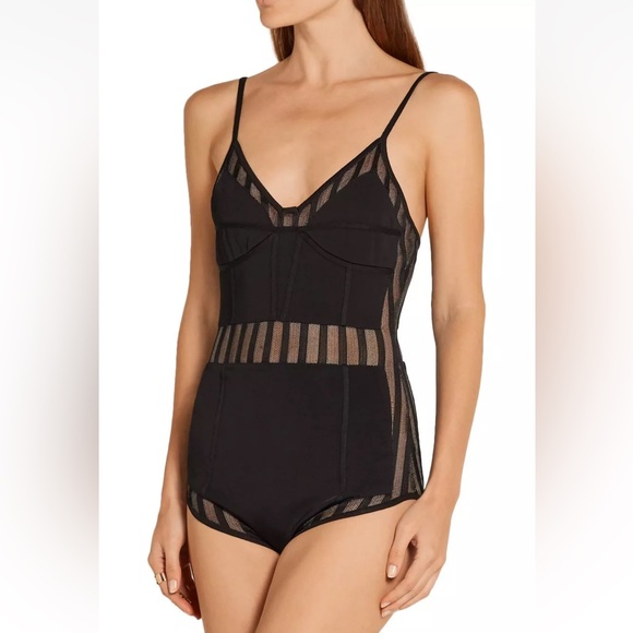 NWT BALMAIN Striped Tulle-paneled
Stretch-jersey Bodysuit Sz 38= US 6 - Picture 2 of 16